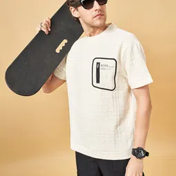 Street 808 by Pantaloons Self Design Drop-Shoulder Sleeves Oversized T-shirt-picture-10