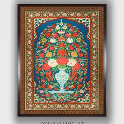 INDIAN CLASSIC ART Blue & Red Floral Indian folk Wood Paintings Wall Art-picture-33