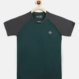 CHIMPRALA Girls Green & Grey Colourblocked Round Neck T-shirt-picture-18