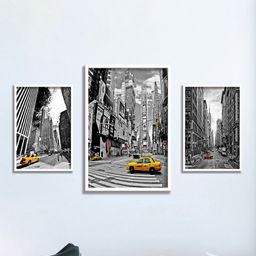 SAF White & Black 3 Pieces Buildings & Car Painting Wall Art-picture-46