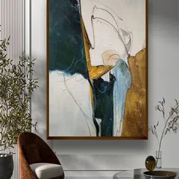 The Art House White & Green Abstract Painting Wall Art Brown Frame image 1