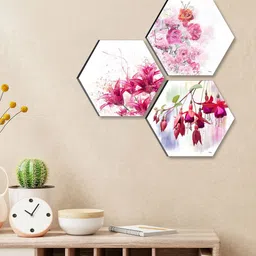 SAF White & Pink 3 Pieces Flowers UV Textured Self adhesive Wall Art Painting-picture-20