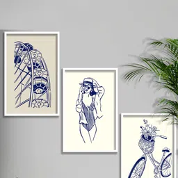 SAF White & Blue 3 Pieces Modern Art Painting Framed Wall Arts-picture-41