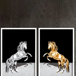 SAF White & Grey 2-Pieces Horse Printed Framed Wall Art-picture-36