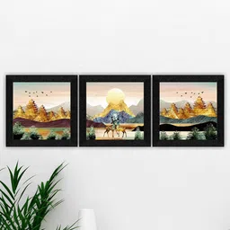 SAF  Grey & Brown 3 Pieces Nature Painting Wall Art-picture-25