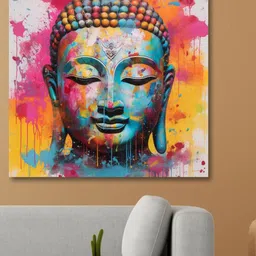 SAF Blue & Pink Wooden Framed Lord Buddha Canvas Painting Wall Art-picture-14
