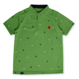 earth conscious Boys Green Printed Mandarin Collar Cotton T-shirt-picture-44