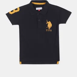 U S Polo Assn Kids Boys Blue & Yellow Brand Logo Printed Pure Cotton Polo Collar T-shirt-image-90