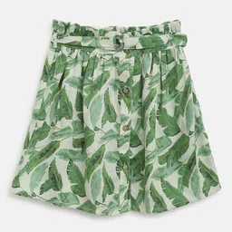 am ma Girls Green & Beige Printed Flared Skirt-image-51
