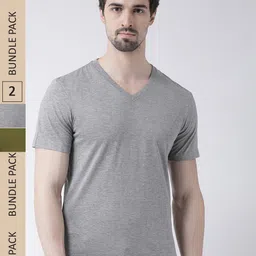 Friskers Pack Of 2 V-Neck Slim Fit Cotton T-shirts-picture-33