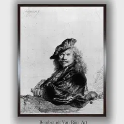 The Art House Black & Grey Self Portrait Leaning on a Stone Sill Canvas Wall Art Paintings-picture-12
