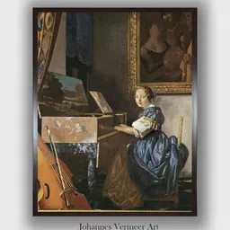 The Art House Black A Young Woman Seated at a Virginal by Johannes Vermeer Wall Painting-image-57