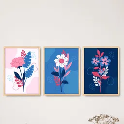 SAF 3-Pcs Blue & Pink Modern Art Painting Framed Wall Art-image-95