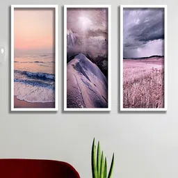 SAF Set Of 3 White & Pink Printed Framed Wall Art with Premium White Frame image 1