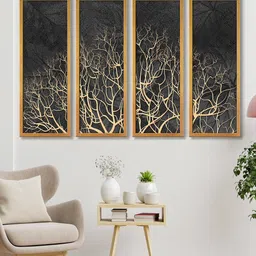 999Store Set Of 4 Tree Abstract Painting Framed Wall Art-picture-29