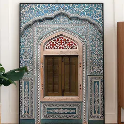 INDIAN CLASSIC ART Blue & Brown Vintage Indian Palace Printed Framed Wall Art-picture-30