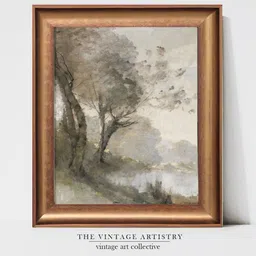 THE VINTAGE ARTISTRY Green & Brown Abstract Printed Landscape Art-picture-27