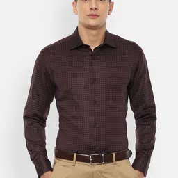 Louis Philippe Men Brown & White Checked Pure Cotton Formal Shirt-picture-39