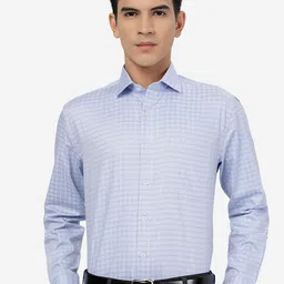 JADE BLUE Slim Fit Grid Tattersall Checked Pure Cotton Formal Shirt-image-53