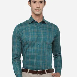 METAL Men Green Slim Fit Checked Formal Shirt-picture-30