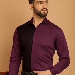 Indian Needle Colourblocked Classic Cotton Satin Formal Shirt-image-6