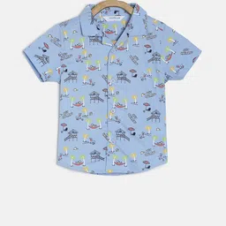 MINI KLUB Boys Blue & Black Regular Fit Printed Casual Shirt-image-41
