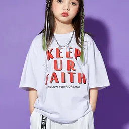 LULU & SKY Girls Typography Printed Round Neck Relaxed Fit T-shirt-picture-50