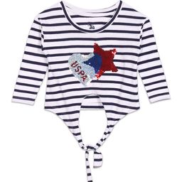 U.S. Polo Assn. Kids Girls Horizontal Striped Waist Tie-Ups Pure Cotton Top-picture-58
