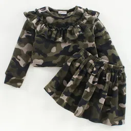 CrayonFlakes Girls Green & Black Printed Top with Skirt-image-20