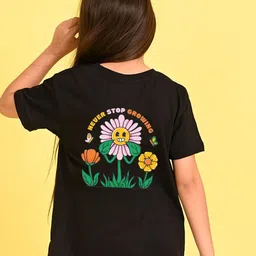 NUSYL Girls Floral Printed Round Neck Longline Oversized T-shirt-picture-24