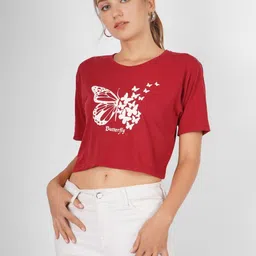MIMID Women Printed V-Neck Applique T-shirt-picture-46