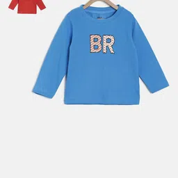 MINI KLUB Boys Red  Blue Typography Pack of 2 Printed Pure Cotton T-shirts image 1