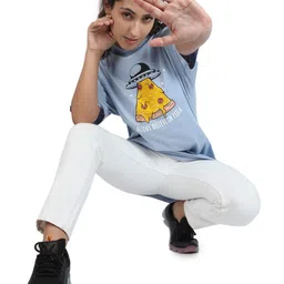 ZU Printed Round Neck Drop-Shoulder Sleeves Cotton Oversized T-shirt image 1