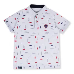 earth conscious Boys White & Blue Printed Cotton Mandarin Collar T-shirt-picture-30