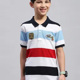 Monte Carlo Boys Striped Polo Collar Pure Cotton T-shirt-picture-30
