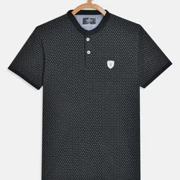 Octave Boys Navy Blue Printed Mandarin Collar T-shirt-picture-30