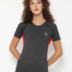CHKOKKO Women Grey Melange & Red Antimicrobial Active Wear Sports T-shirt-picture-15