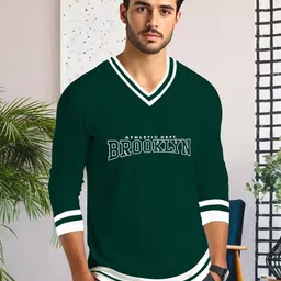 AUSK Men Striped V-Neck Monochrome Applique T-shirt-picture-16