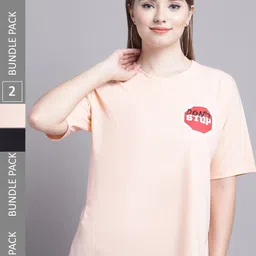 GRACIT Pack Of 2 Typography Printed Pure Cotton Oversized T-Shirt-picture-34