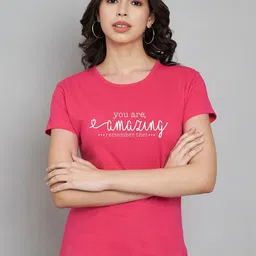 Trend Level Women Typography Printed Applique T-shirt-picture-29