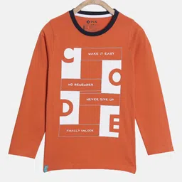 3PIN Boys Orange Typography Printed Applique T-shirt-picture-51