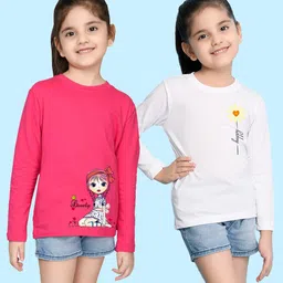 NUSYL Girls Pink & White Pack of 2 Graphic Printed T-shirts-picture-27