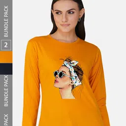 CHOZI Pack Of 2 Graphic Printed Round Neck Cotton T-shirt-image-70