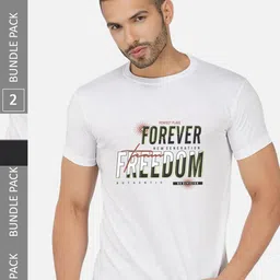 CHOZI Pack Of 2 Typography Printed Round Neck Cotton Casual T-shirt-picture-37