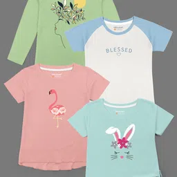 HELLCAT Girls Pack Of 4 Graphic Printed Cotton T-shirt-picture-56