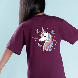 NUSYL Girls Graphic Unicorn Printed Drop-Shoulder Sleeves Oversized T-shirt-picture-11