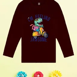 NUSYL Boys Maroon Printed Applique T-shirt-picture-22