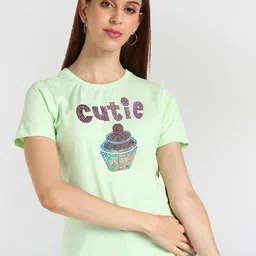 shashvi Women Green Printed Cotton T-shirt-image-48