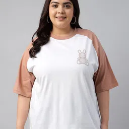 JUNEBERRY Women Printed Round Neck Pure Cotton Plus Size Tshirt-image-88