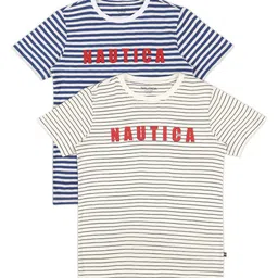 Nautica Boys 2 Striped Drop-Shoulder Sleeves Applique T-shirt-picture-37